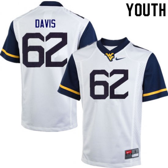 Youth West Virginia Mountaineers NCAA #62 Zach Davis White Authentic Nike Stitched College Football Jersey KF15E12TA